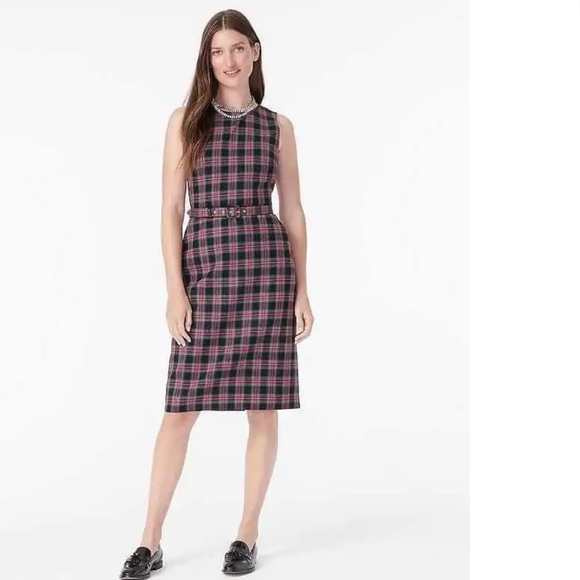 Festive J.Crew Belted Sheath Dress in Black Stewart Tartan - Picture 3 of 4